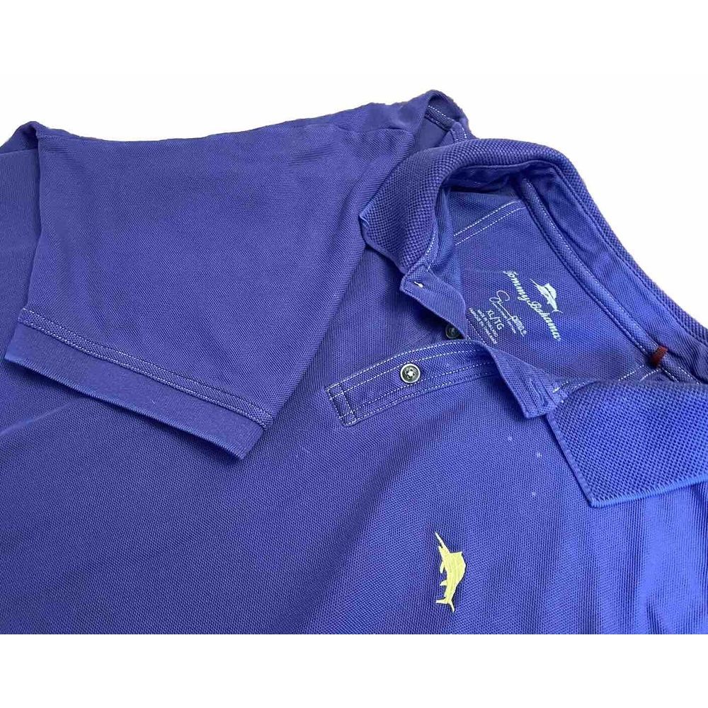 Tommy Bahama Mens Polo Shirt XL‎ Supima Cotton Dark Blue Short Sleeve (spots)